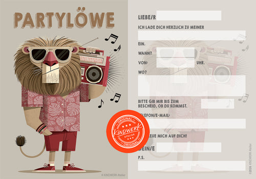 PARTYLÖWE – Einladungskarten für den Kindergeburtstag (10er Set)
