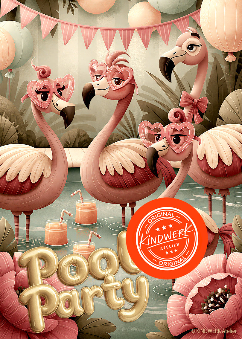 POOL PARTY FLAMINGOS – Einladungskarten für den Kindergeburtstag (10er Set)