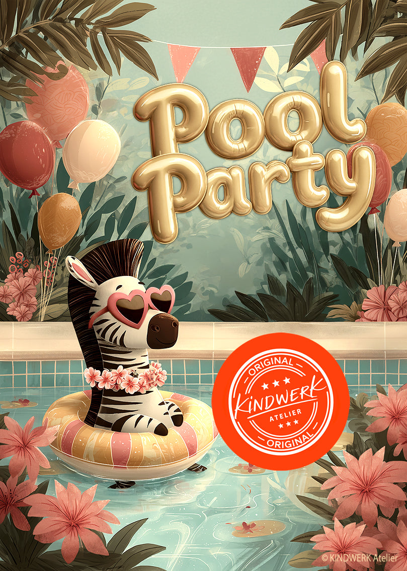 Pool Party Zebra – Einladungskarten für den Kindergeburtstag (10er Set)