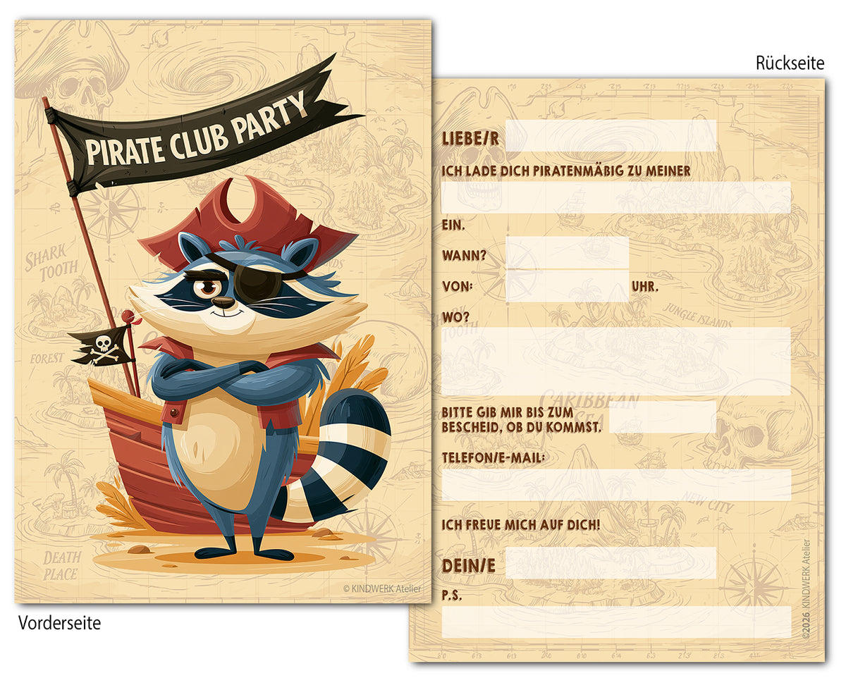 PIRATEN PARTY – Einladungskarten für den Kindergeburtstag (10er Set)