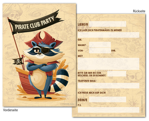 PIRATEN PARTY – Einladungskarten für den Kindergeburtstag (10er Set)