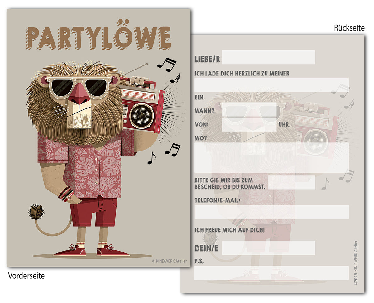PARTYLÖWE – Einladungskarten für den Kindergeburtstag (10er Set)