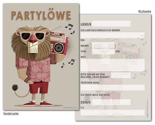 PARTYLÖWE – Einladungskarten für den Kindergeburtstag (10er Set)