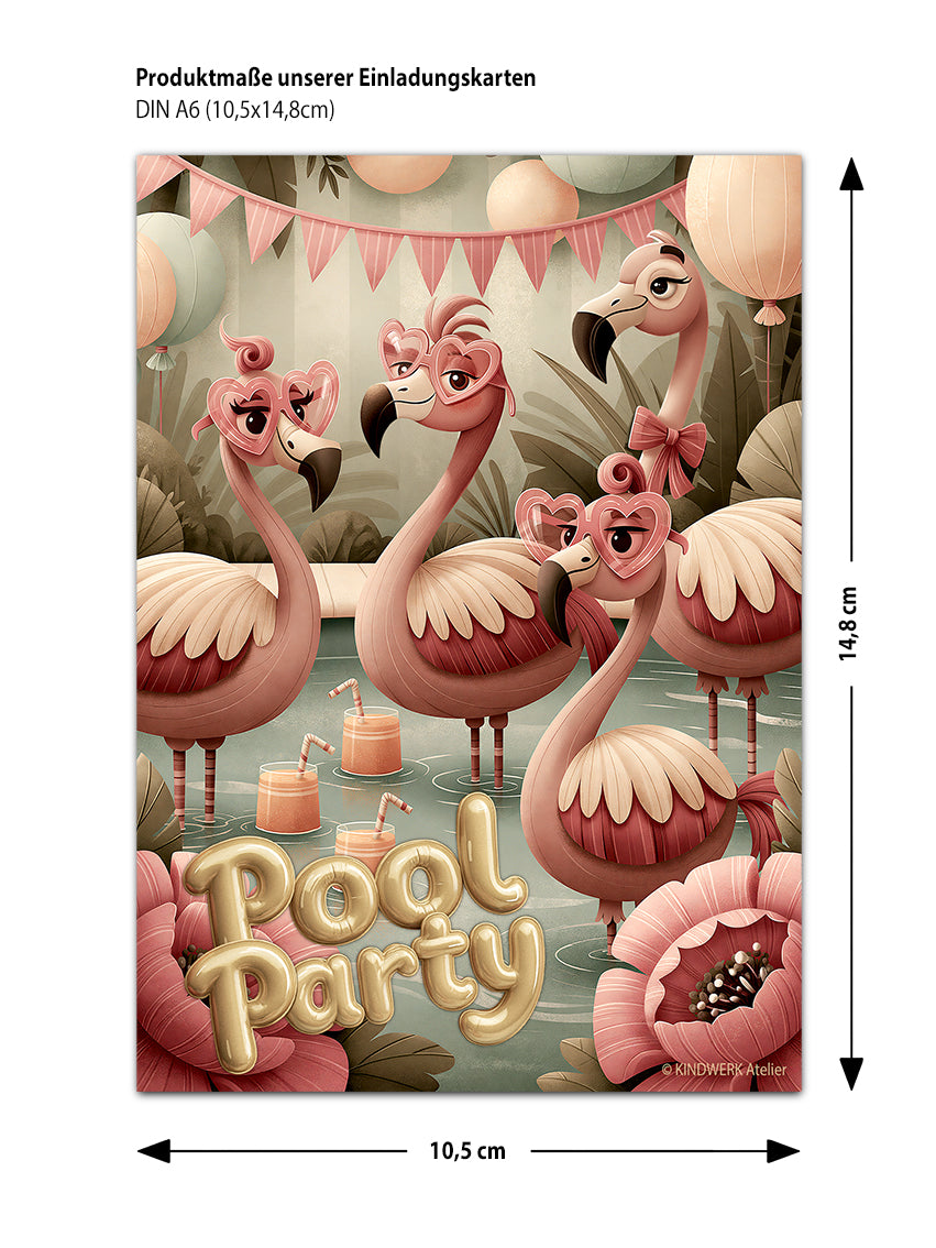 POOL PARTY FLAMINGOS – Einladungskarten für den Kindergeburtstag (10er Set)